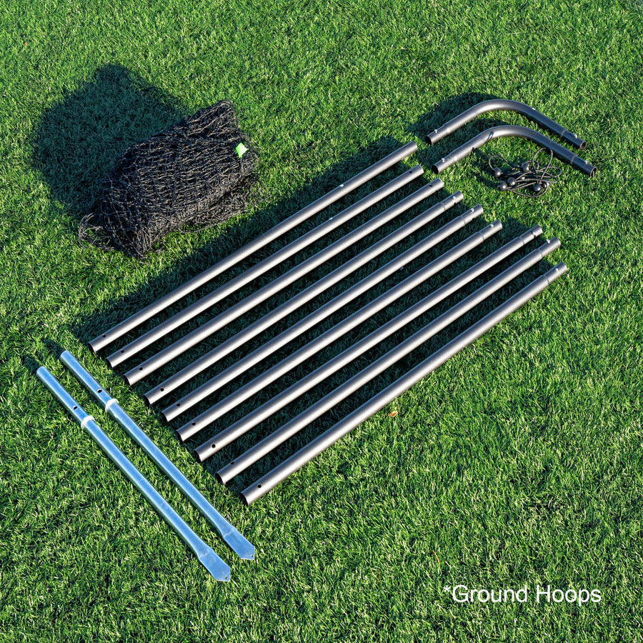 Metal ground hoops and accessories on grass