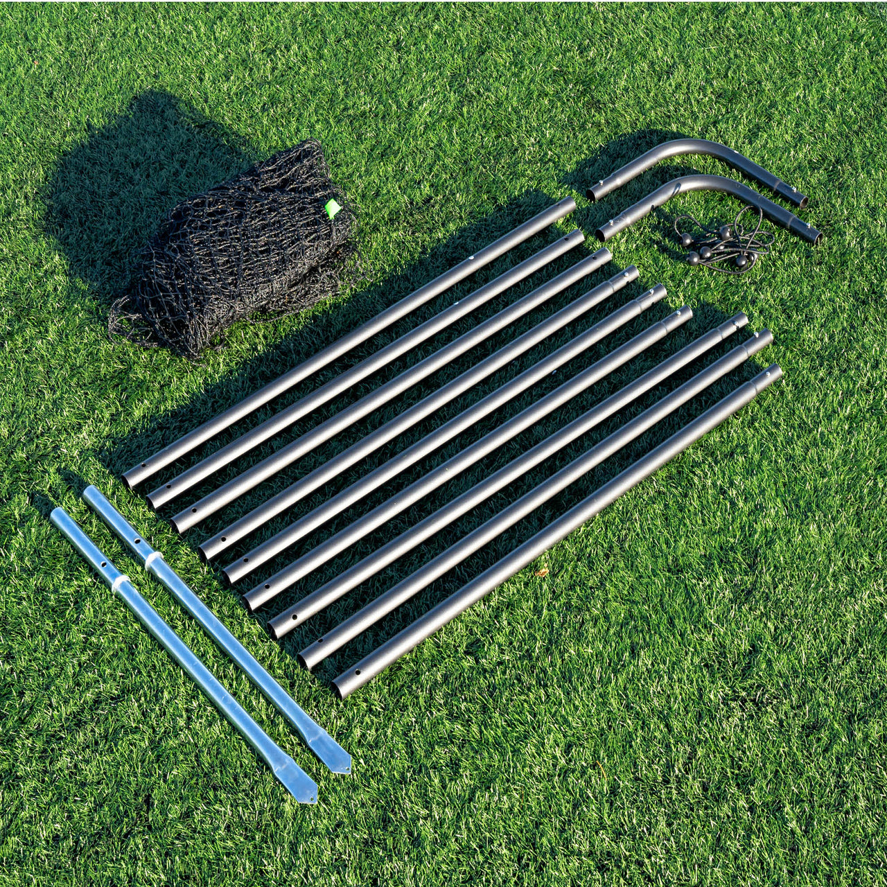 Metal frame components on grass