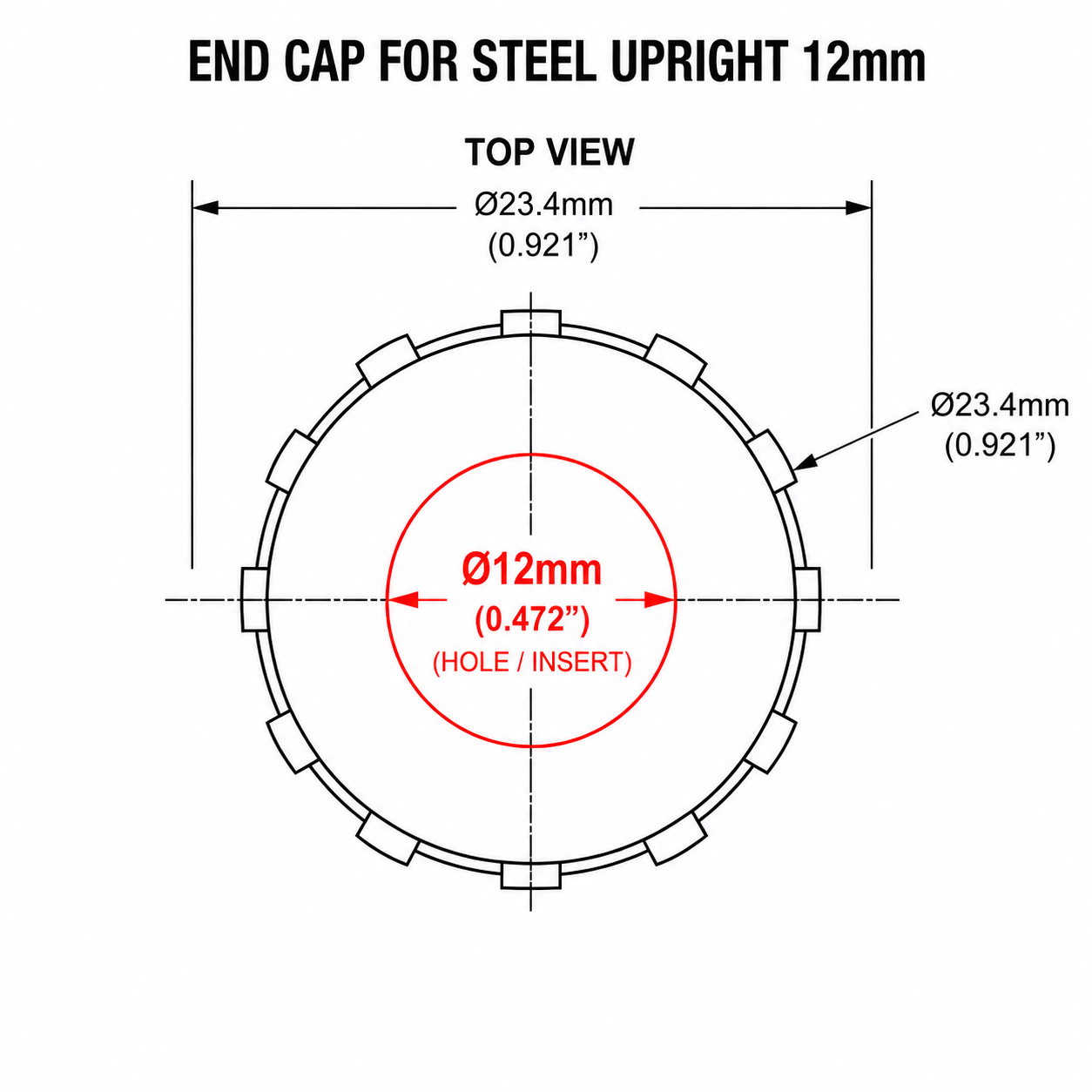 Spare Part - End Cap 12mm (Flexi-Post Uprights)