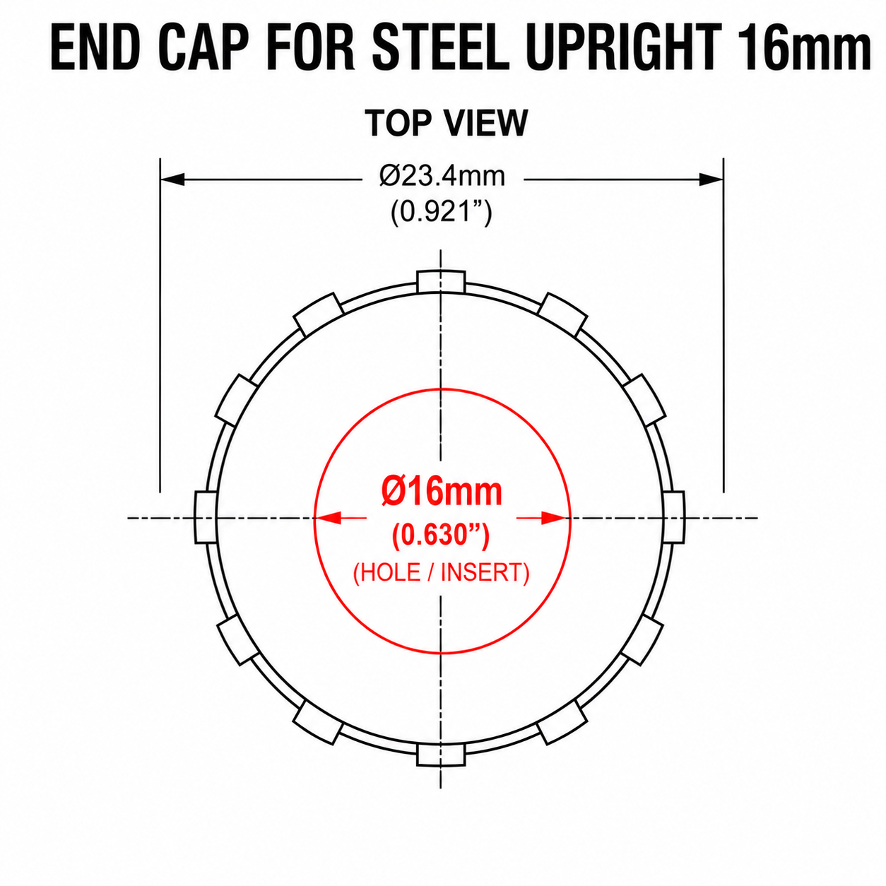 Spare Part - End Cap 16mm (Flexi-Post Uprights)