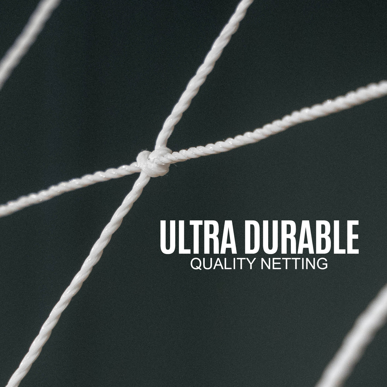 Close-up of white netting with 'Ultra Durable Quality Netting' text on a black background