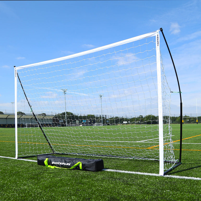 KICKSTER Elite Portable Futsal Goal 9.8x6.5' QUICKPLAY in an elite training facility on a sunny day