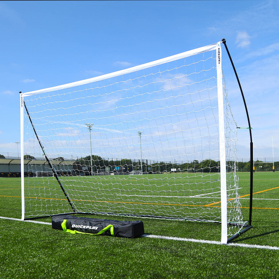 KICKSTER Elite Portable Futsal Goal 9.8x6.5' QUICKPLAY in an elite training facility on a sunny day