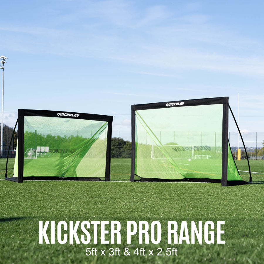 Two QUICKPLAY KICKSTER Pro soccer goals on a pitch