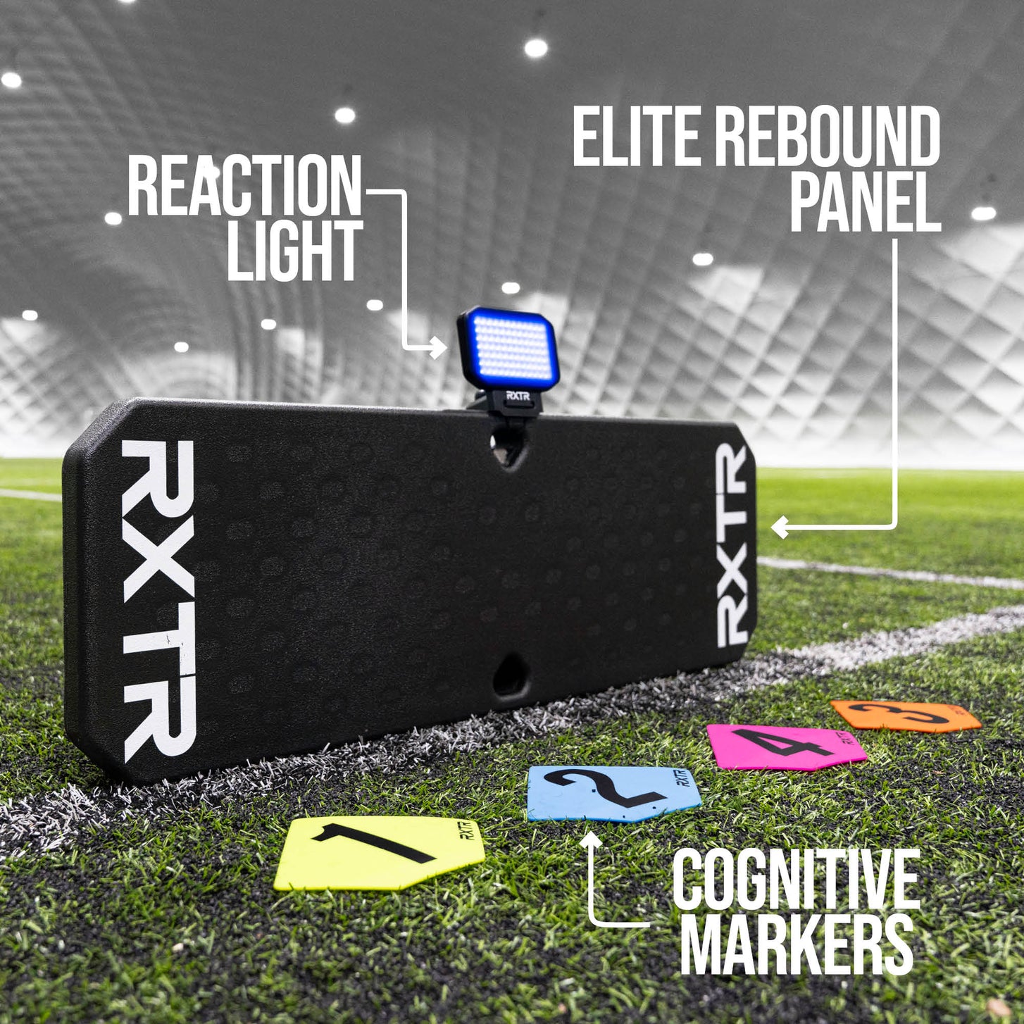 Black athletic RXTR Pro Coach with labeled components on a sports field