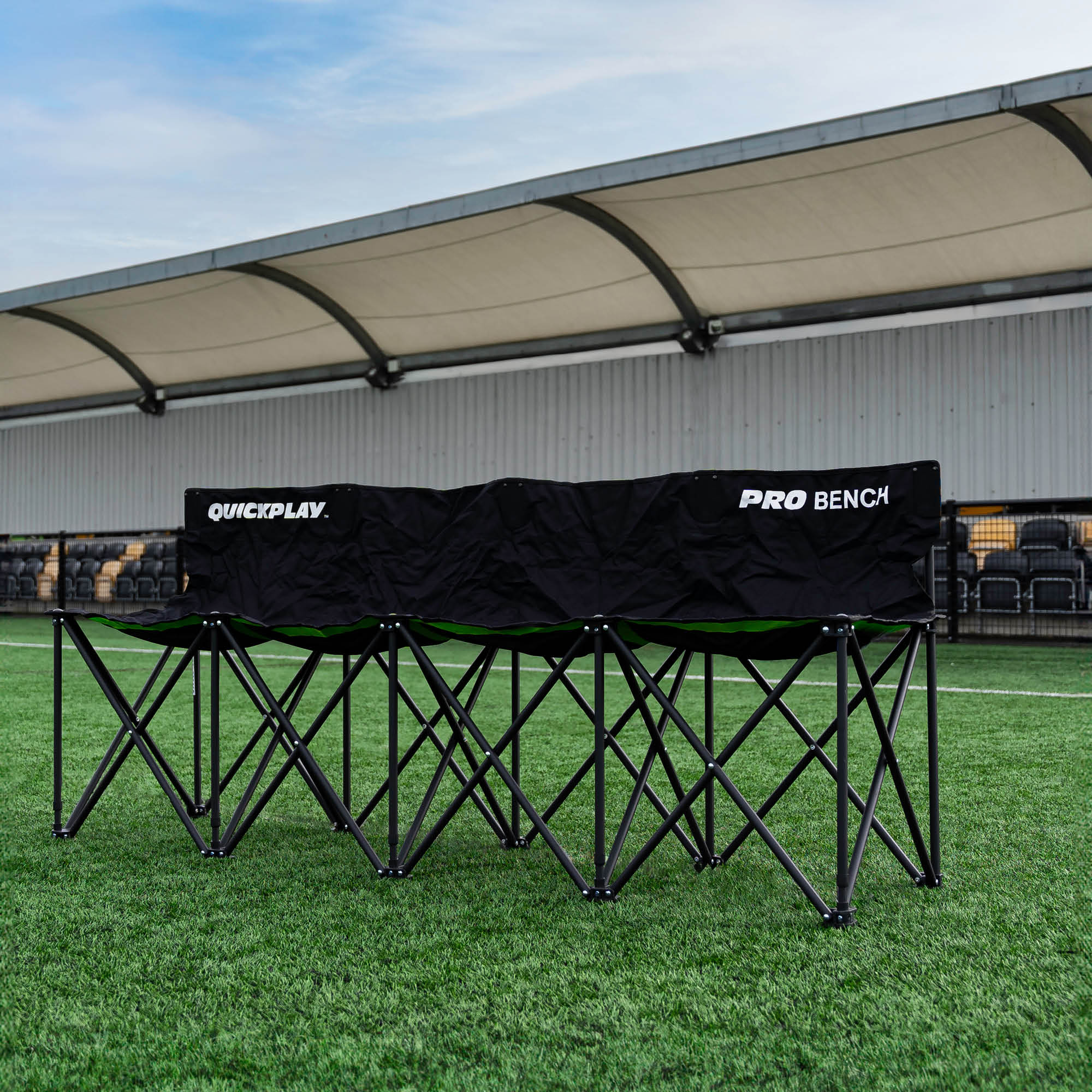 4 Seat Folding Bench Portable Team Seating with High Back Rest for Sports Subs Spectators QUICKPLAY