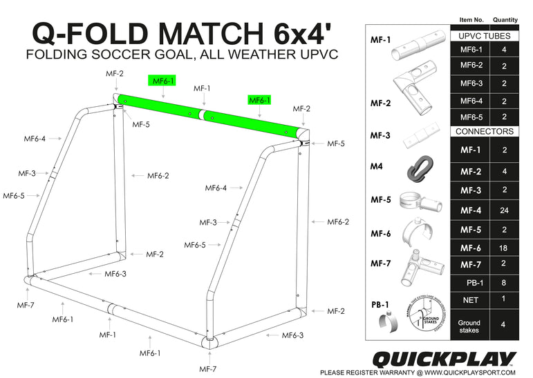 Spare Part - TUBE - Q-FOLD & Q-FOLD MATCH 6x4' - MF6-1 QUICKPLAY