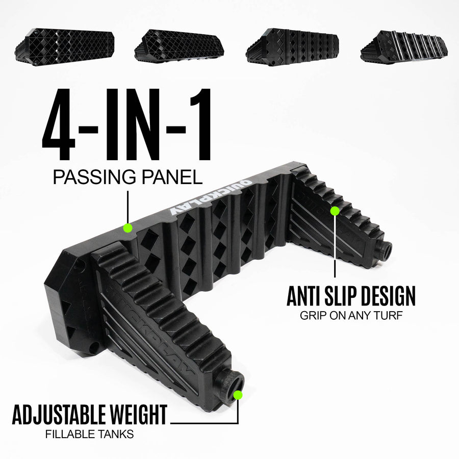 Black 4-in-1 rebound board with features highlighted on a white background