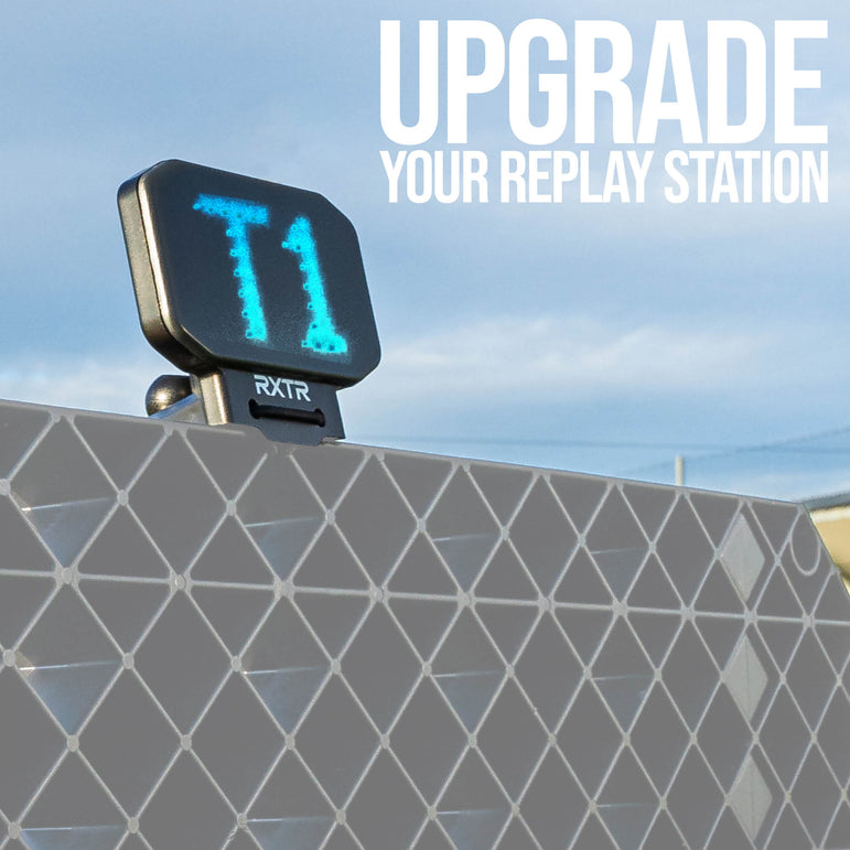 RXTR display with 'T1' on a rebound board against a blue sky.