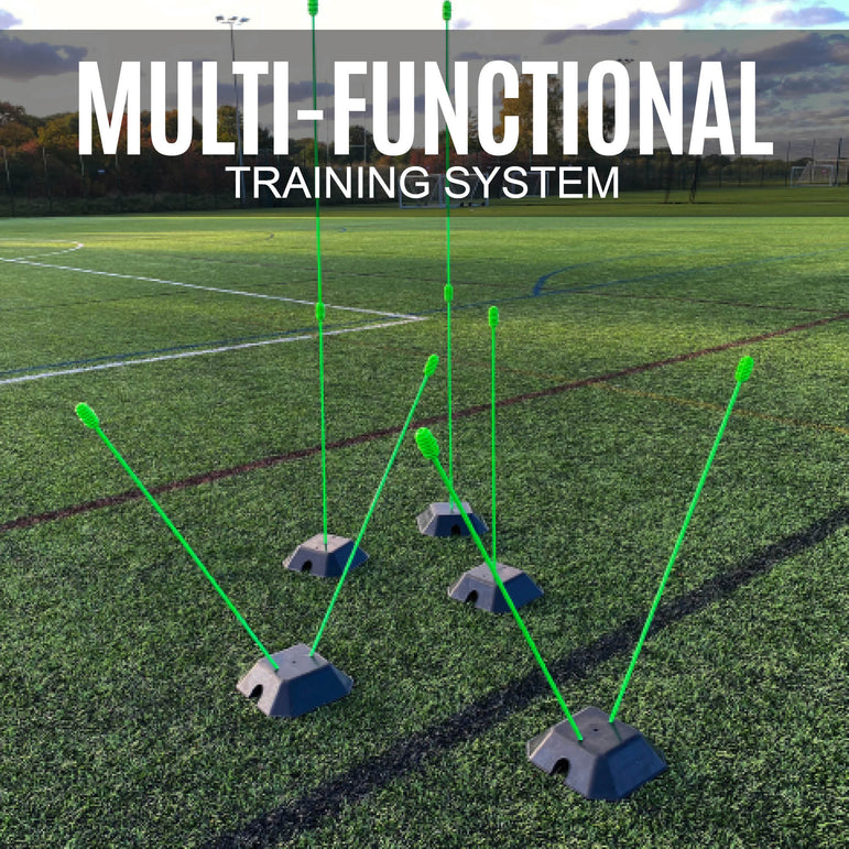 Multi-functional training system on a sports field with 'MULTI-FUNCTIONAL TRAINING SYSTEM' text.