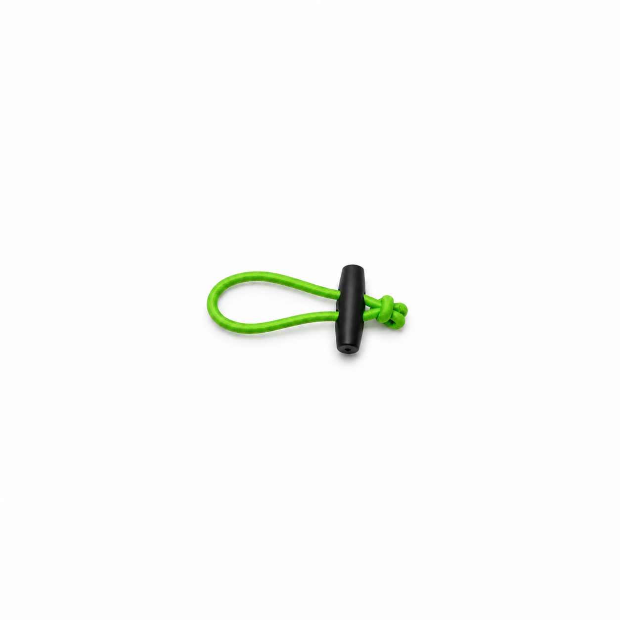 Green bungee toggle: one green elastic loop with a black plastic toggle, on a white background.