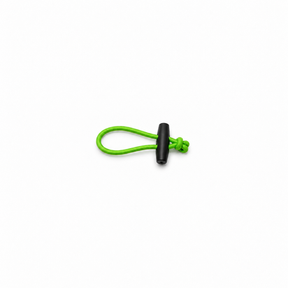 Green bungee toggle: one green elastic loop with a black plastic toggle, on a white background.